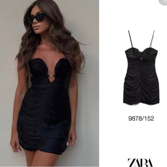 Zara Black Draped Mini Dress. NWT. Size Large. - Picture 5 of 11